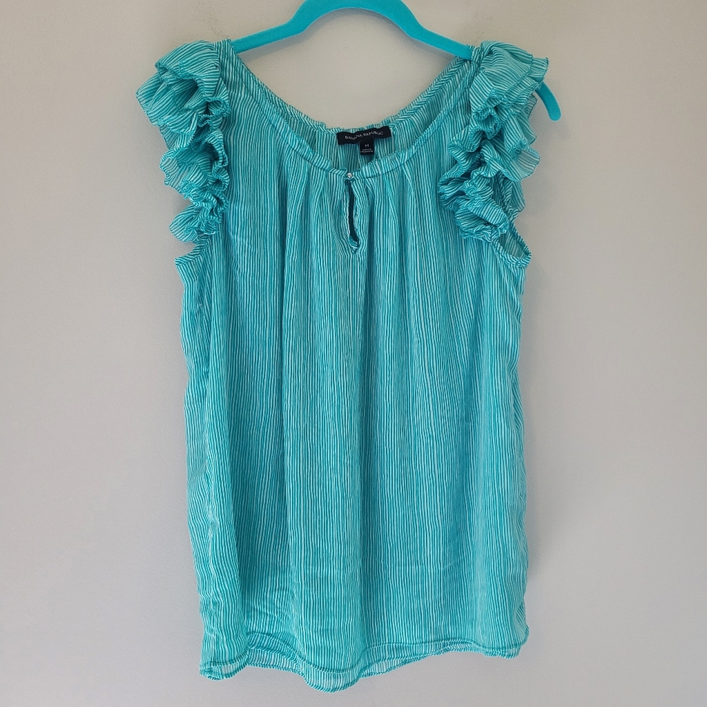Banana Republic Teal Stripe Ruffle Sleeve Blouse